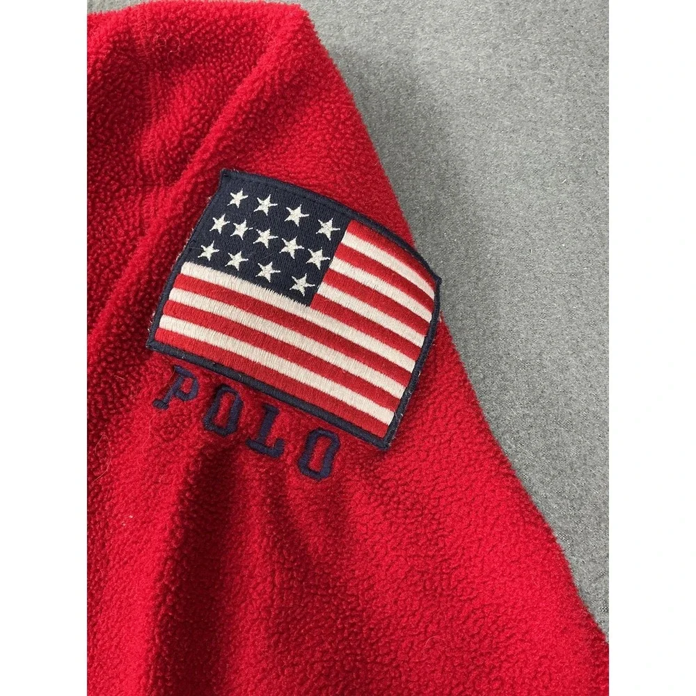Polo Ralph Lauren Hoodie Mens XL Red USA Flag Fleece 1/4 Zip Hooded Pullover 90s